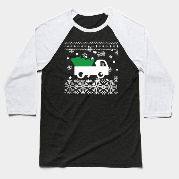 Ugly Christmas sweater design with a truck and Christmas tree Baseball T-Shirt by Apparels2022
